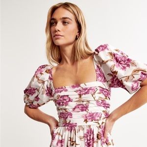 Abercrombie Emerson Floral Poplin Puff Sleeve MINI Dress - Purple Pattern